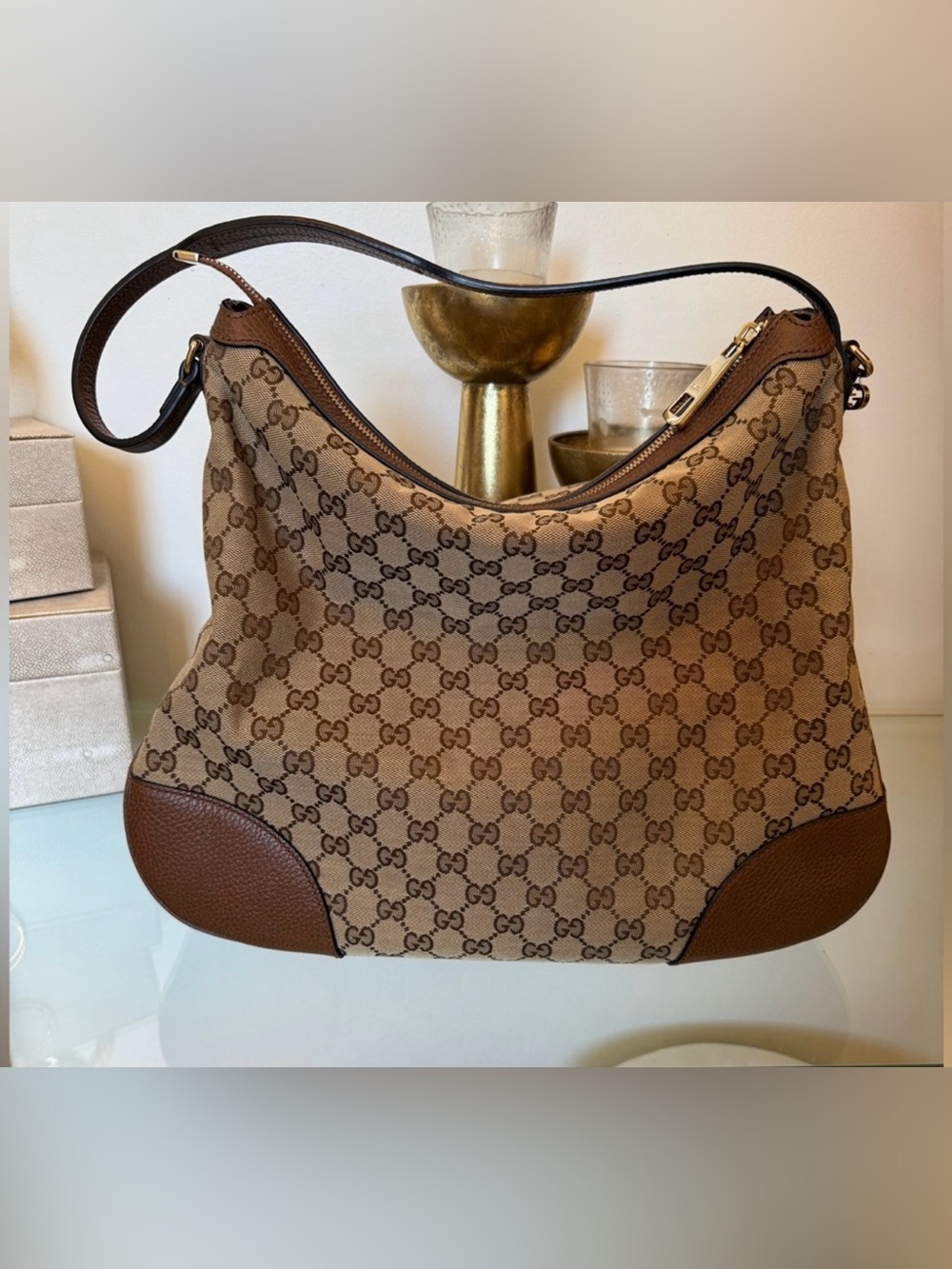 Gucci Tan Brown GG Canvas Shoulder Bag